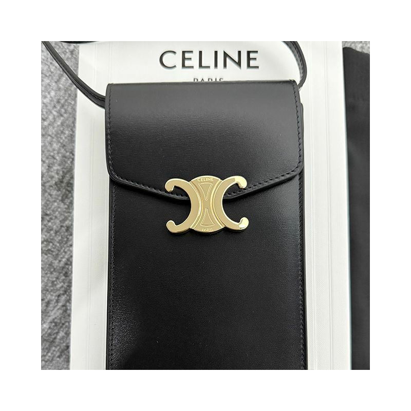 CELINE 金屬凱旋標誌亮面小牛皮手機袋 10K683DPV 38NO-8