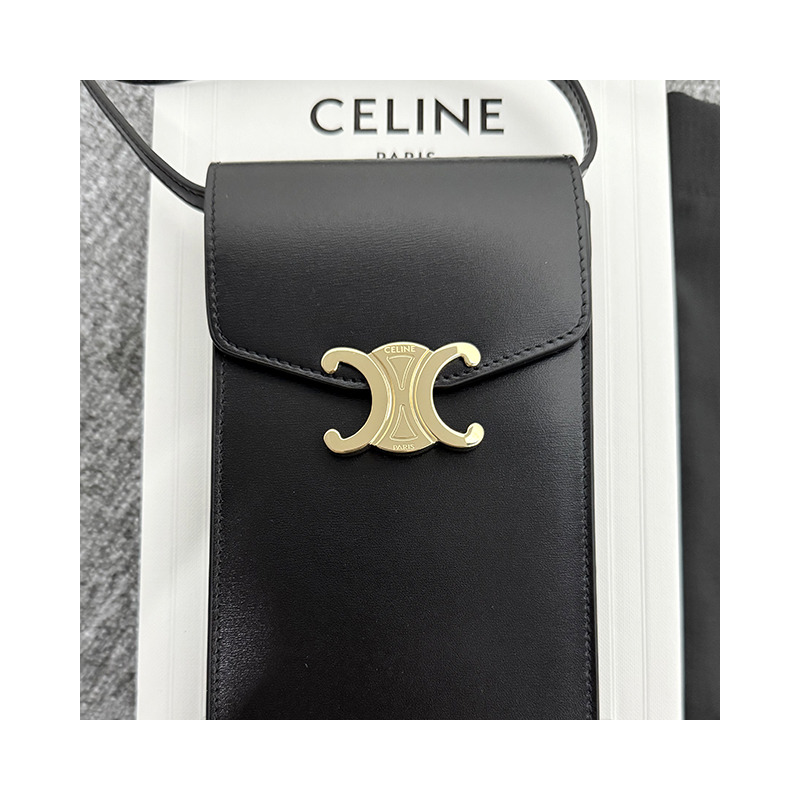 CELINE 金屬凱旋標誌亮面小牛皮手機袋 10K683DPV 38NO-20