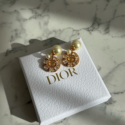 Dior珍珠金CD小鑽耳環  超貴氣