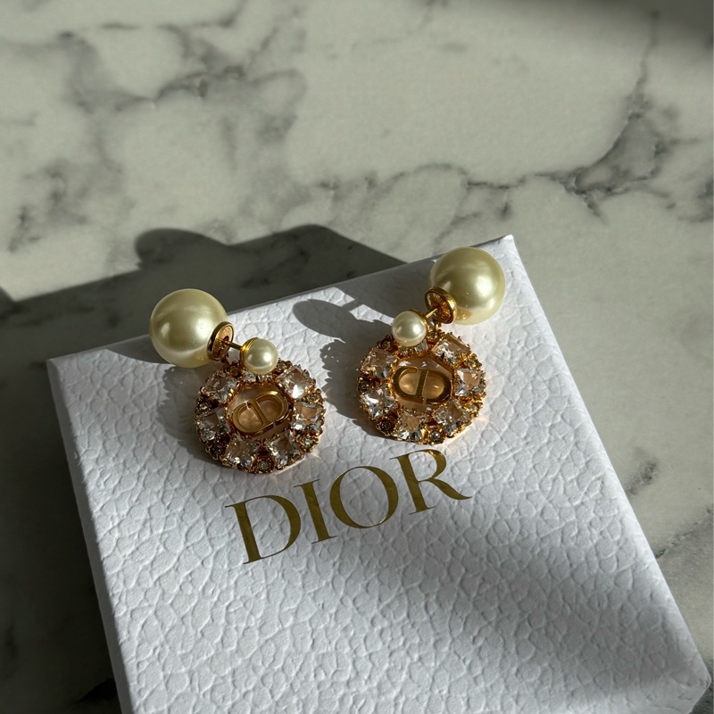 Dior珍珠金CD小鑽耳環  超貴氣-1