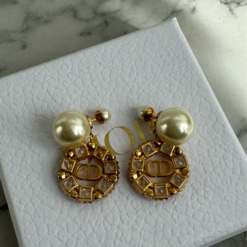 Dior珍珠金CD小鑽耳環  超貴氣-2