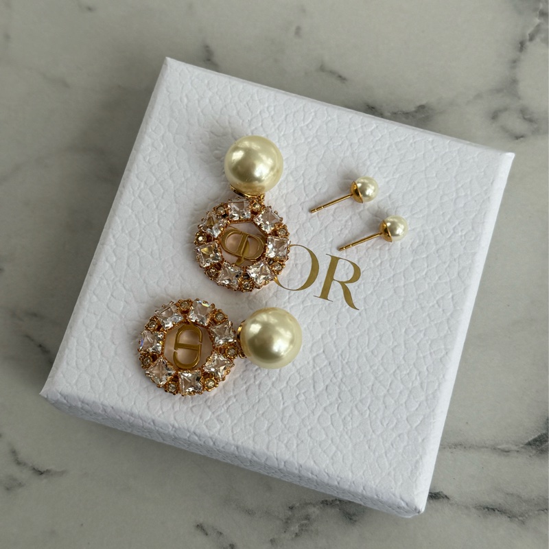 Dior珍珠金CD小鑽耳環  超貴氣-3