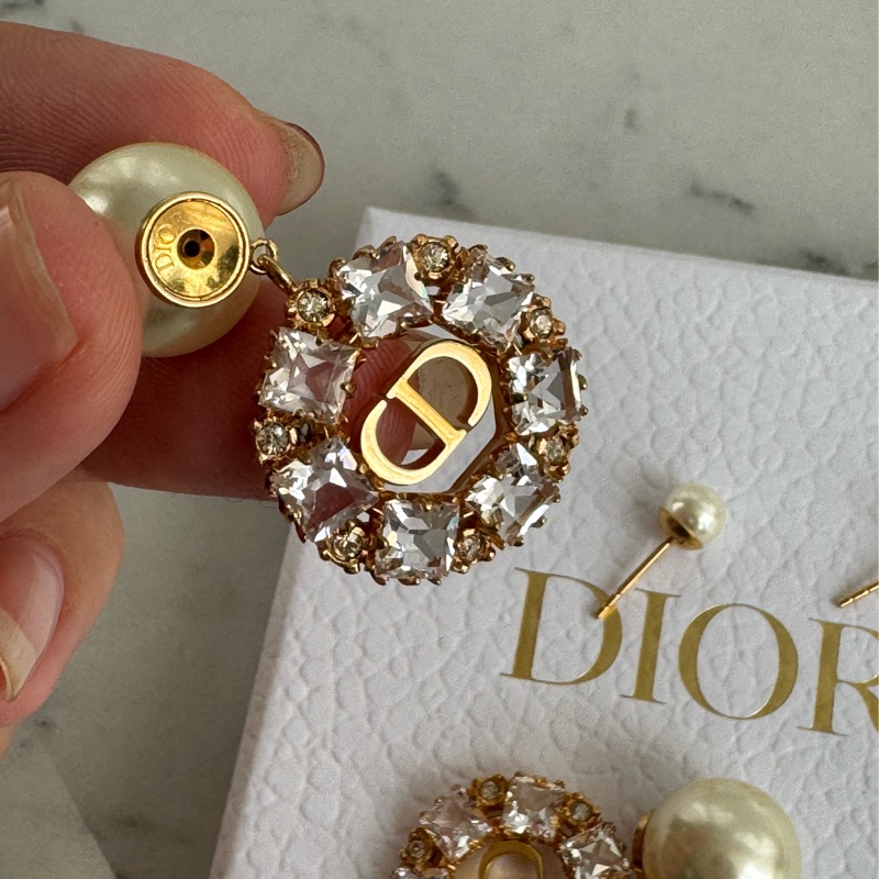 Dior珍珠金CD小鑽耳環  超貴氣-4