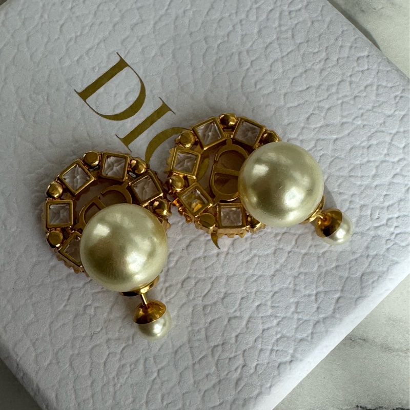 Dior珍珠金CD小鑽耳環  超貴氣-6