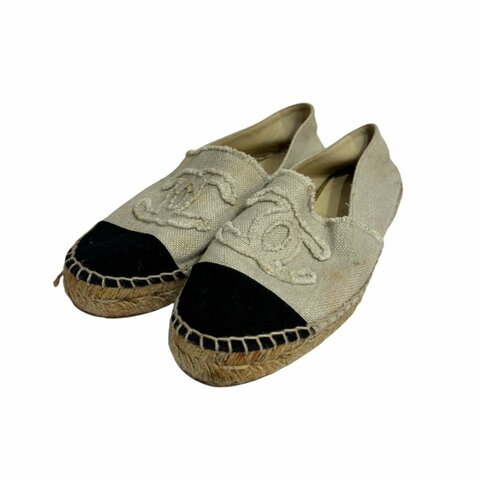 【美收精品】CHANEL黑頭白布平底鞋 4-551