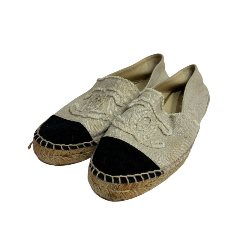 【美收精品】CHANEL黑頭白布平底鞋 4-551-0