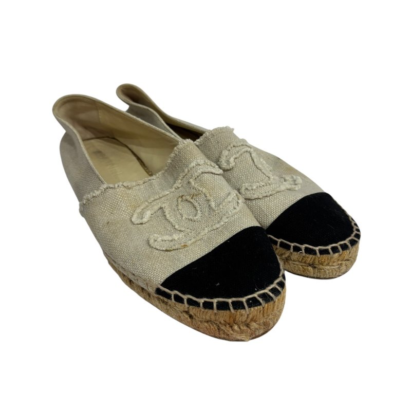 【美收精品】CHANEL黑頭白布平底鞋 4-551-1