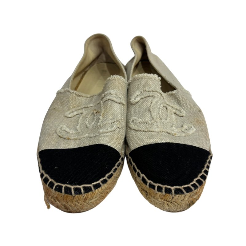 【美收精品】CHANEL黑頭白布平底鞋 4-551-2