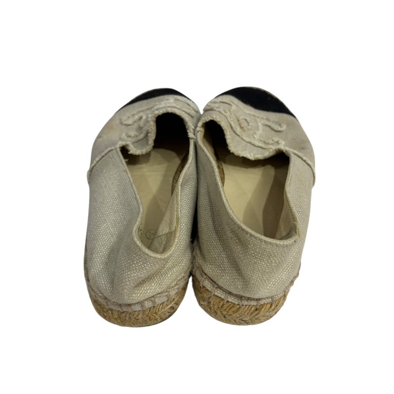 【美收精品】CHANEL黑頭白布平底鞋 4-551-3