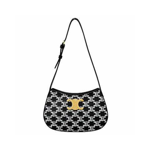 CELINE 雙色 Triomphe 帆布 Tilly 包，中號，黑色