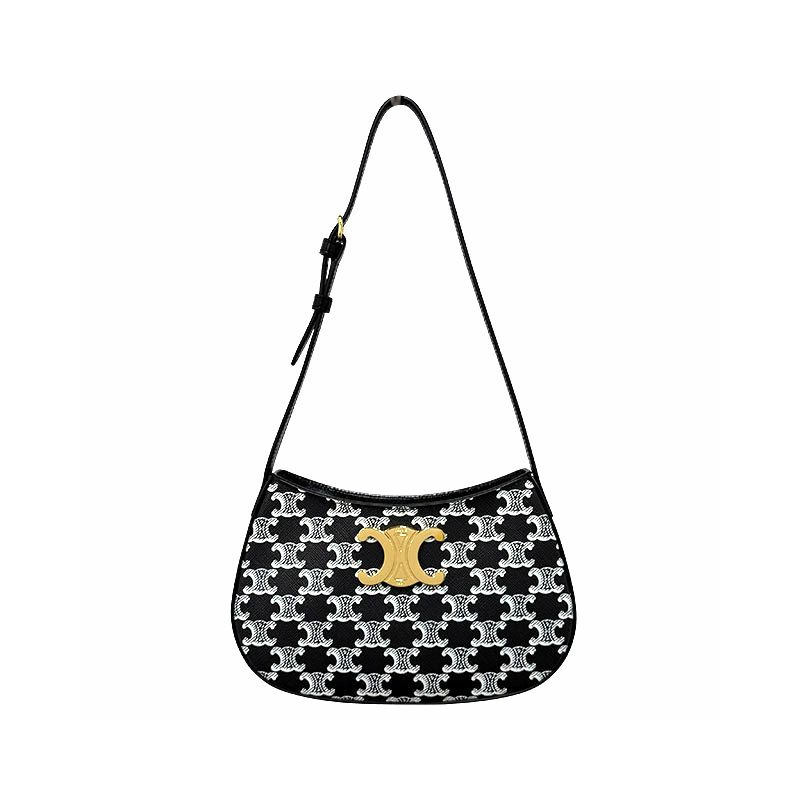 CELINE 雙色 Triomphe 帆布 Tilly 包,中號,黑色-0