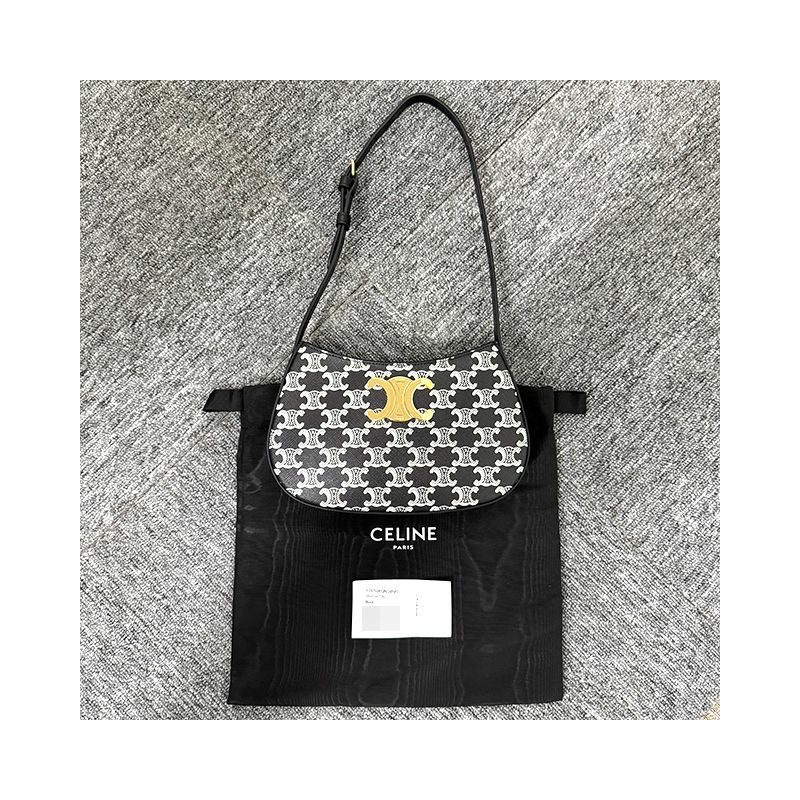 CELINE 雙色 Triomphe 帆布 Tilly 包,中號,黑色-1