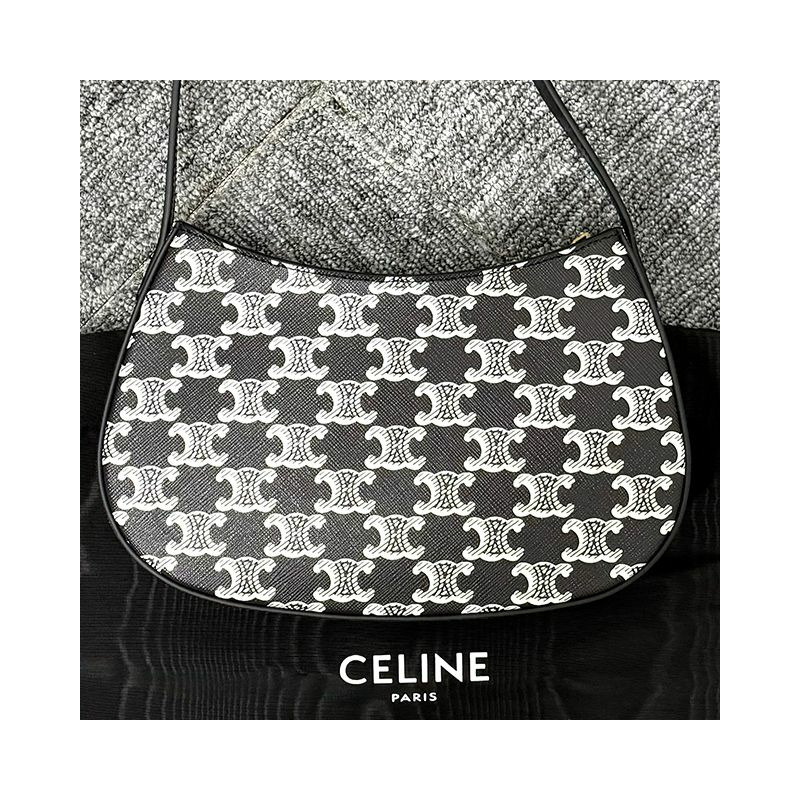 CELINE 雙色 Triomphe 帆布 Tilly 包,中號,黑色-4