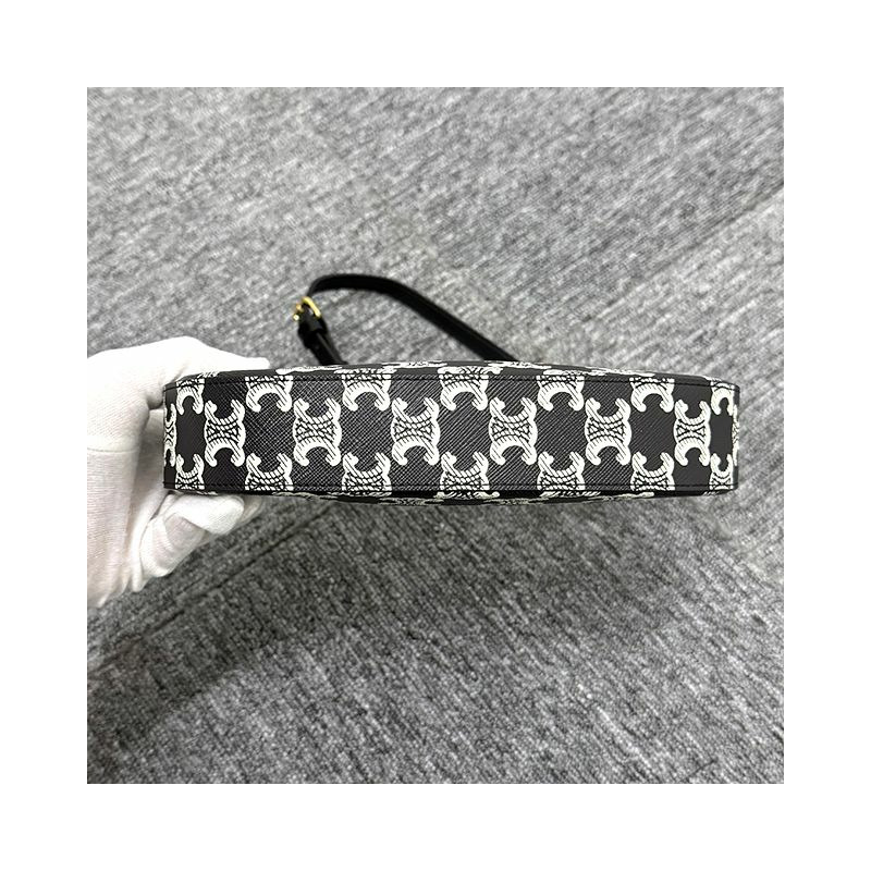 CELINE 雙色 Triomphe 帆布 Tilly 包,中號,黑色-6