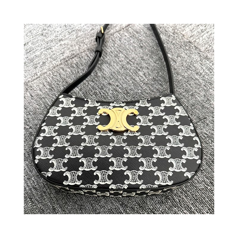 CELINE 雙色 Triomphe 帆布 Tilly 包,中號,黑色-7