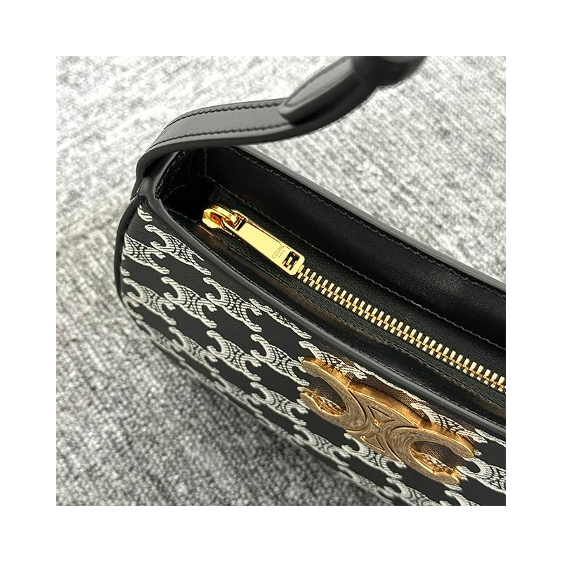 CELINE 雙色 Triomphe 帆布 Tilly 包,中號,黑色-8