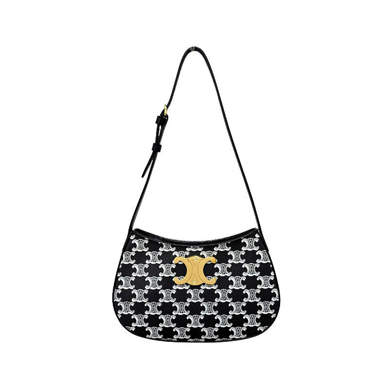 CELINE 雙色 Triomphe 帆布 Tilly 包,中號,黑色-12