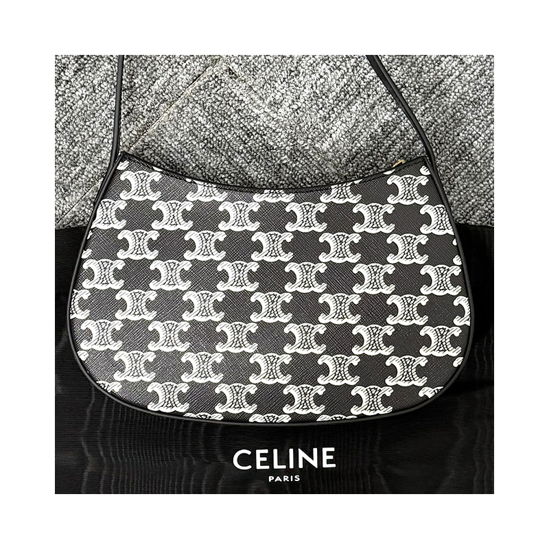 CELINE 雙色 Triomphe 帆布 Tilly 包,中號,黑色-16