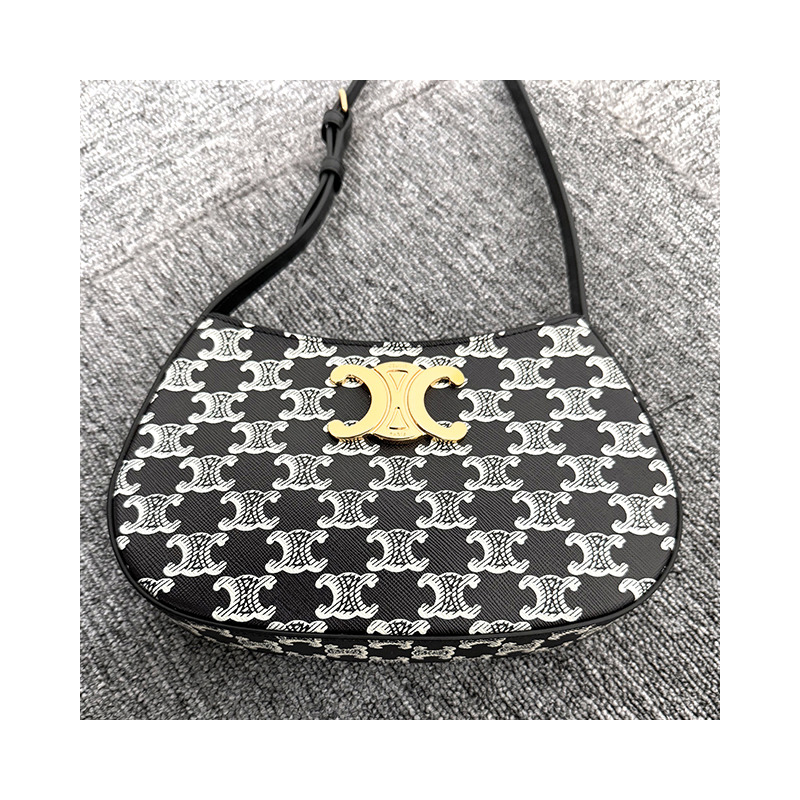 CELINE 雙色 Triomphe 帆布 Tilly 包,中號,黑色-19