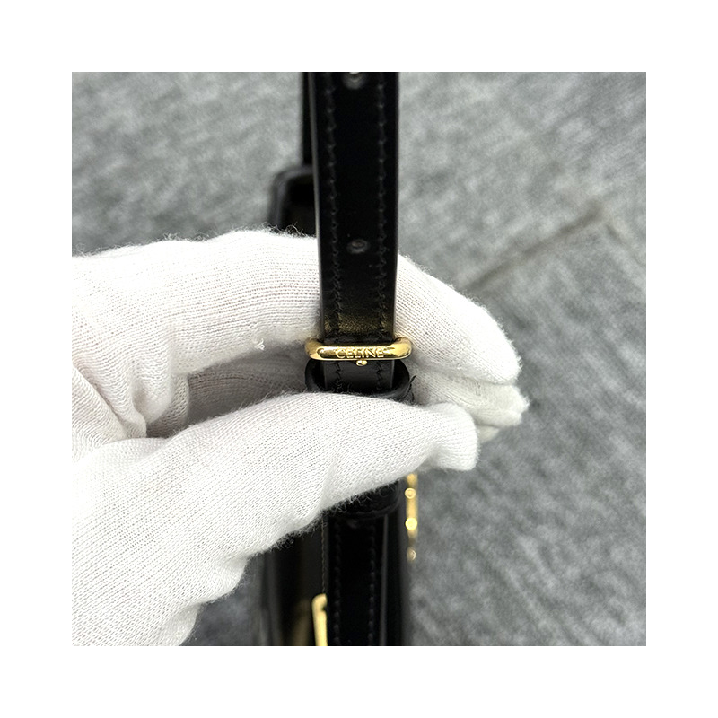 CELINE 雙色 Triomphe 帆布 Tilly 包,中號,黑色-23