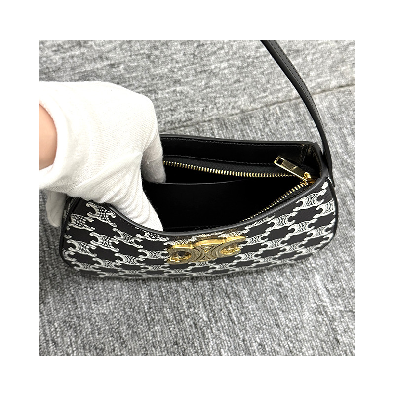 CELINE 雙色 Triomphe 帆布 Tilly 包,中號,黑色-24