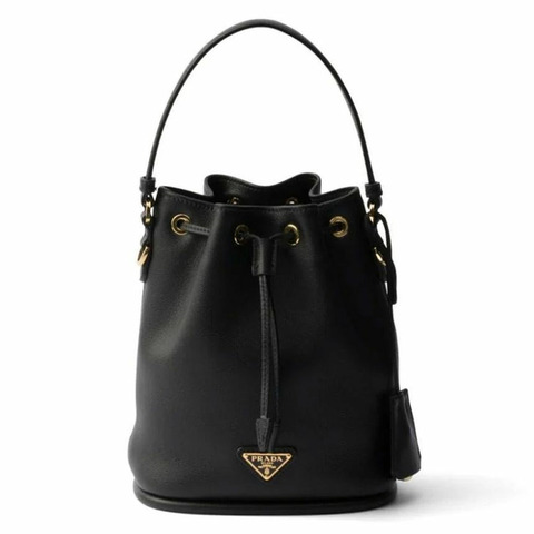 PRADA 三角形Logo迷你水桶包 黑色 1BE067 2CYS