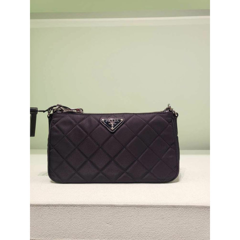 PRADA 尼龍絎縫鏈條單肩包 黑色 1BH026 2AS3 F0002