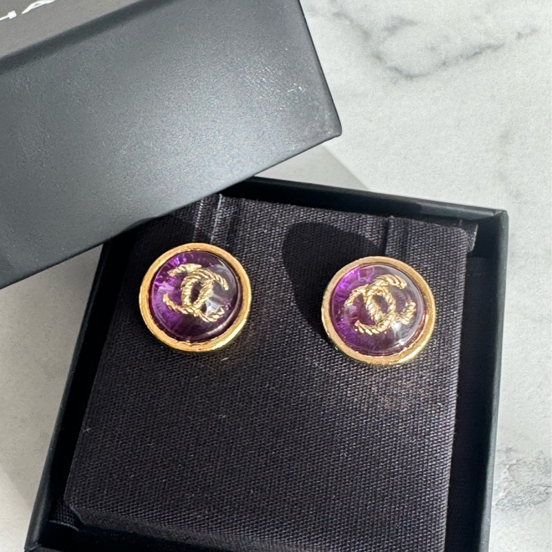 Chanel紫色圓形雙C耳環  超貴氣❤️-1