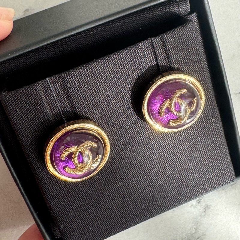 Chanel紫色圓形雙C耳環  超貴氣❤️-2