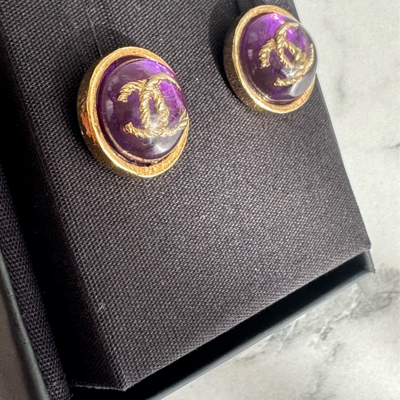 Chanel紫色圓形雙C耳環  超貴氣❤️-3