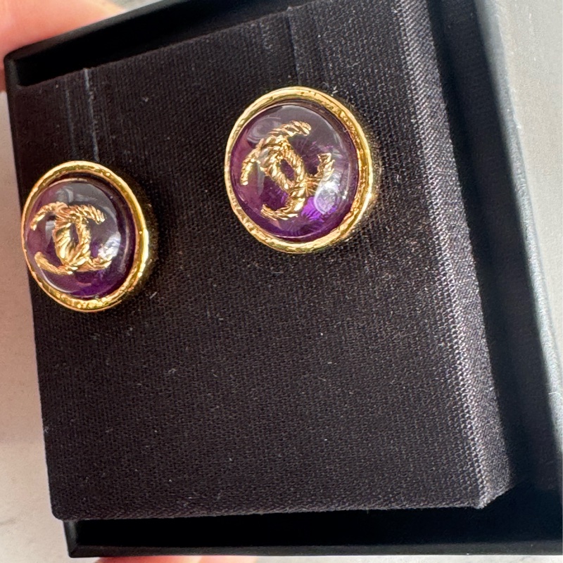 Chanel紫色圓形雙C耳環  超貴氣❤️-4