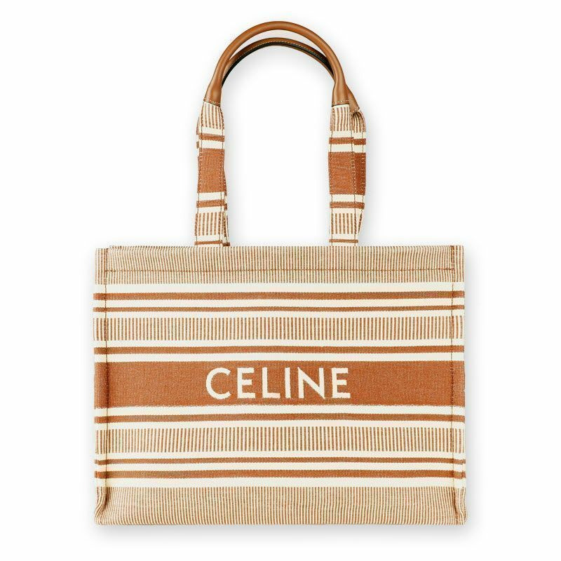 CELINE 女士條紋 Cabas 大號手提包（錫耶納）196762FU6-0