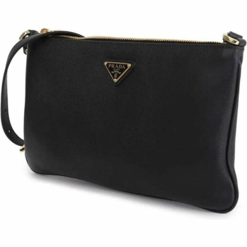 PRADA 黑色皮革肩背包,印記:1BC238 2CYS-7