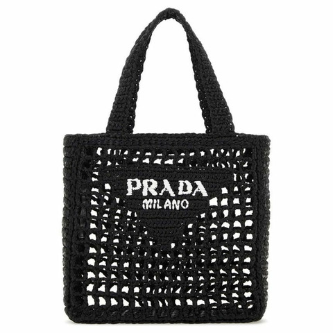 PRADA 25SS Logo 小號鉤針編織手提包 黑色 1BG444 2A2T F0002