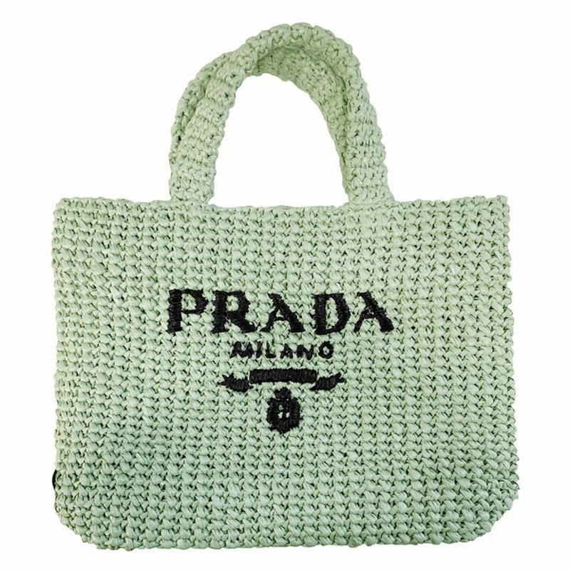 PRADA 25SS Logo 小號鉤針編織手提袋 水藍印章:1BG422 F0934-0