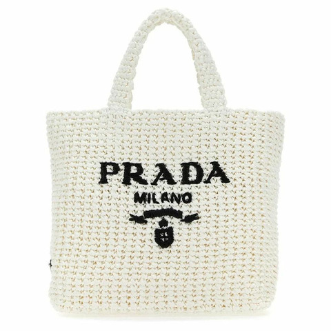 PRADA 25SS Logo 小號鉤編手提袋 白色 印章：1BG422 2A2T F0009