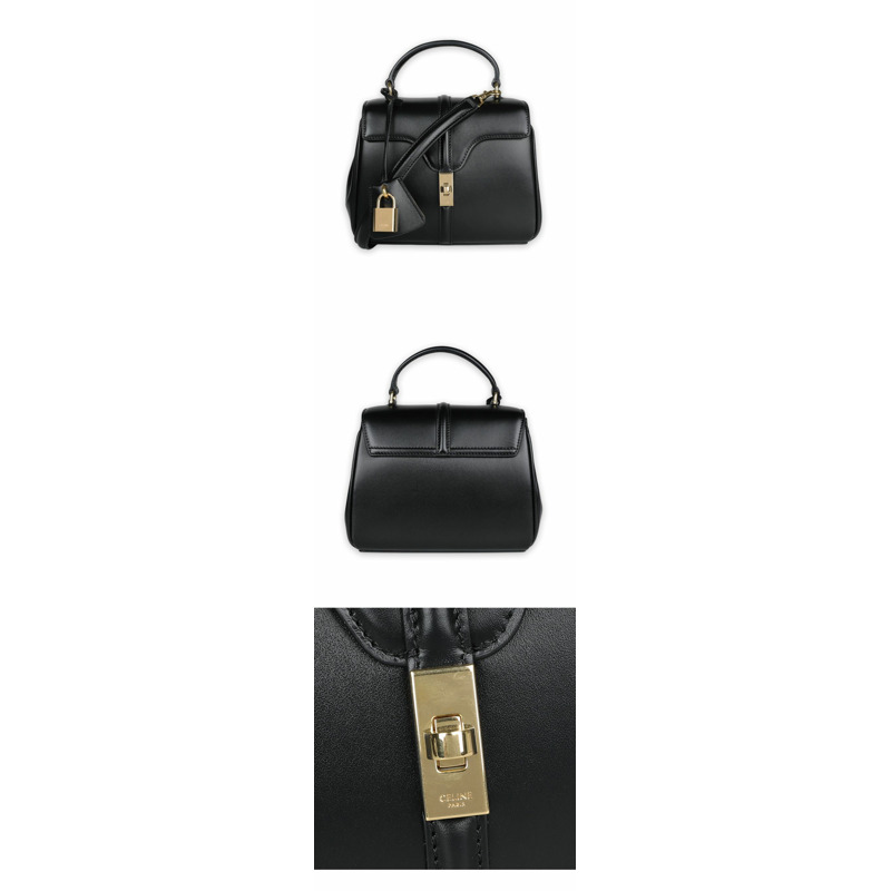 CELINE 女士緞面小牛皮迷你肩背包(黑色)197983BEY-2