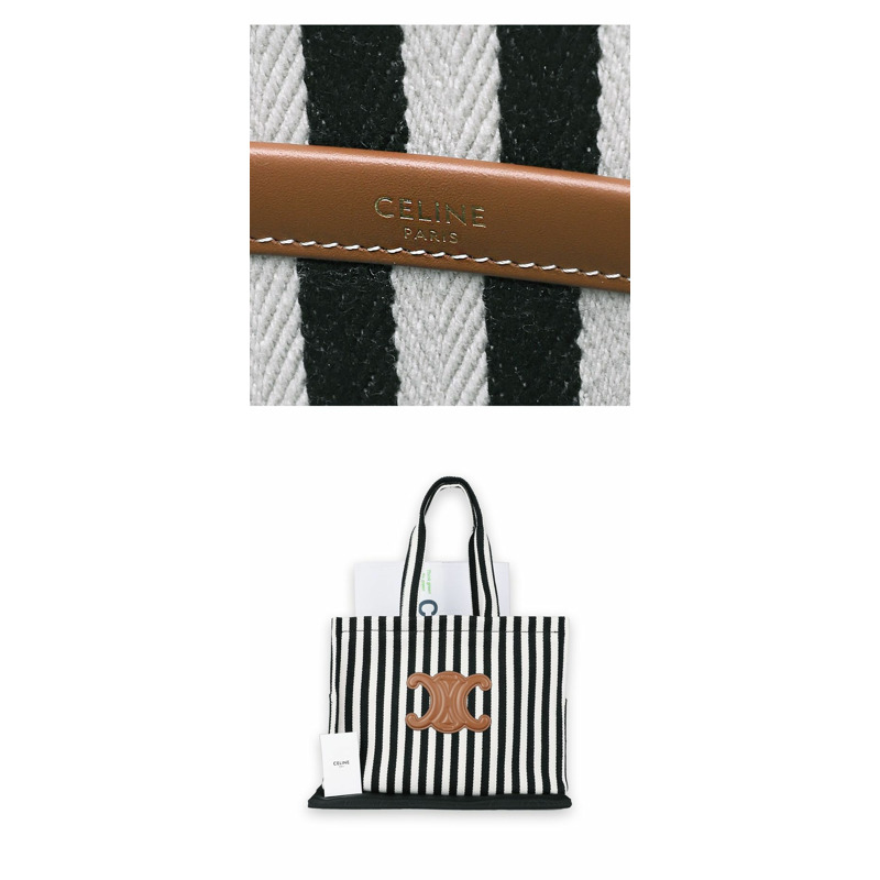 CELINE Triope 條紋大號托特包(黑/白)38AW-4