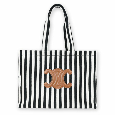 CELINE Triope 條紋大號托特包（黑/白）38AW