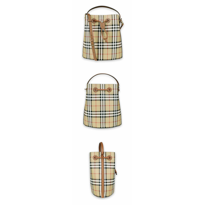 BURBERRY 女士格紋抽繩小水桶包(米色)8100490-2