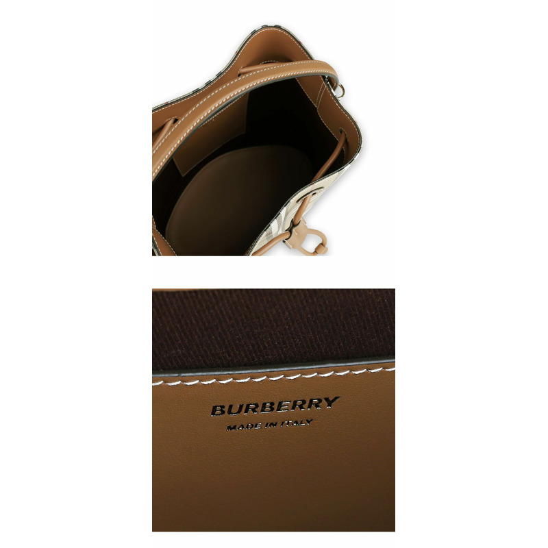 BURBERRY 女士格紋抽繩小水桶包(米色)8100490-3