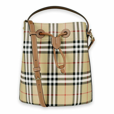 BURBERRY 女士格紋抽繩小水桶包（米色）8100490