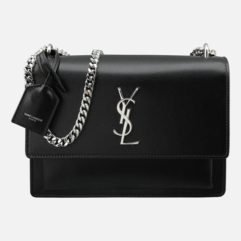SAINT LAURENT 5S Sunset Bag 中型單肩包 銀黑色 442906 D420N