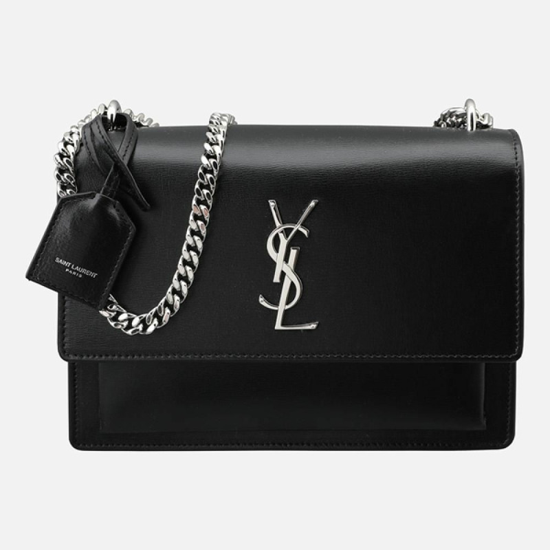 SAINT LAURENT 5S Sunset Bag 中型單肩包 銀黑色 442906 D420N-0