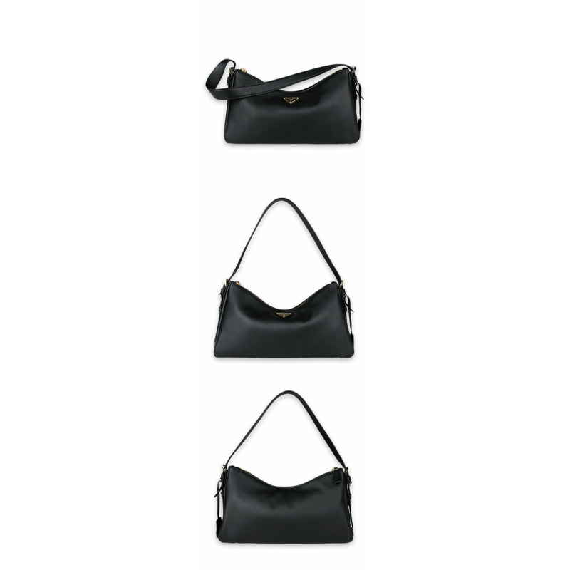PRADA 女士三角形Logo Amy中型真皮單肩包(黑色)1BC231 2CYS-2