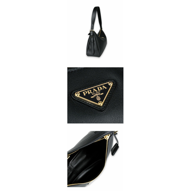 PRADA 女士三角形Logo Amy中型真皮單肩包(黑色)1BC231 2CYS-3