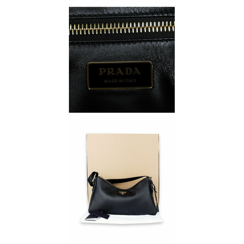 PRADA 女士三角形Logo Amy中型真皮單肩包(黑色)1BC231 2CYS-4