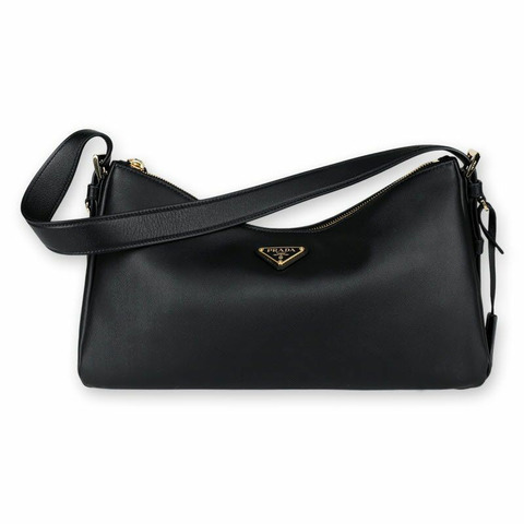 PRADA 女士三角形Logo Amy中型真皮單肩包（黑色）1BC231 2CYS