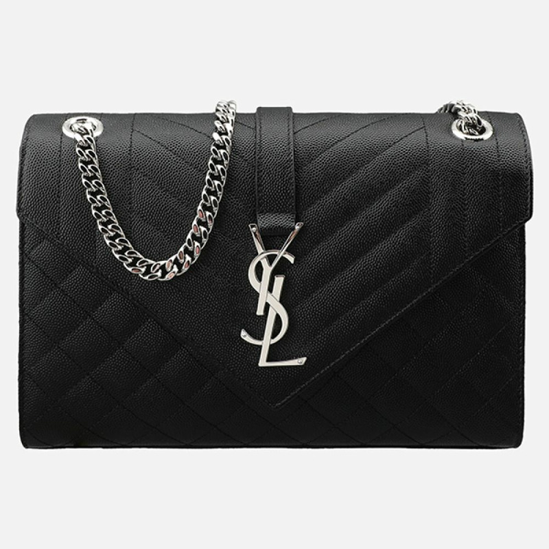 SAINT LAURENT 5S Ambrofi 中型單肩包 銀黑色 600185 BOW92-0