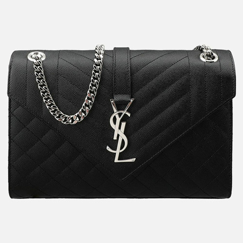 SAINT LAURENT 5S Ambrofi 中型單肩包 銀黑色 600185 BOW92